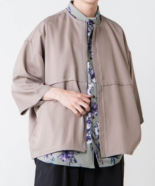 WEGO（ウィゴー）の「WEGO/ノーカラーZIPビッグシルエットシャツ（シャツ/ブラウス・メンズ・グレー系その他/ブラック・LARGE/MEDIUM）」の2枚目の写真