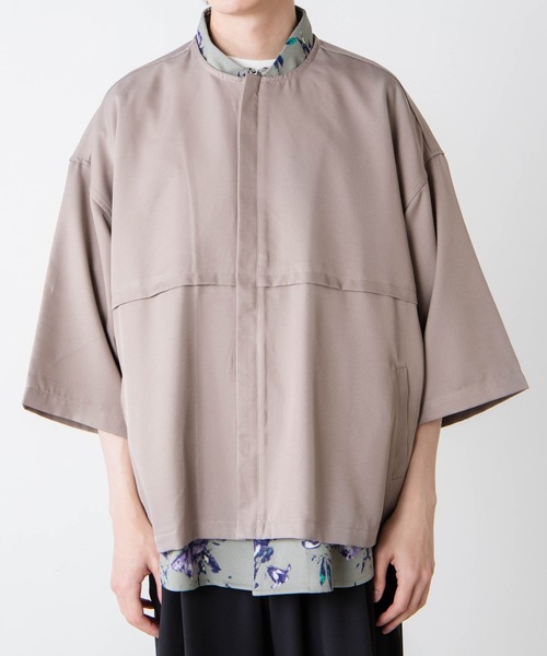 WEGO（ウィゴー）の「WEGO/ノーカラーZIPビッグシルエットシャツ（シャツ/ブラウス・メンズ・グレー系その他/ブラック・LARGE/MEDIUM）」の10枚目の写真