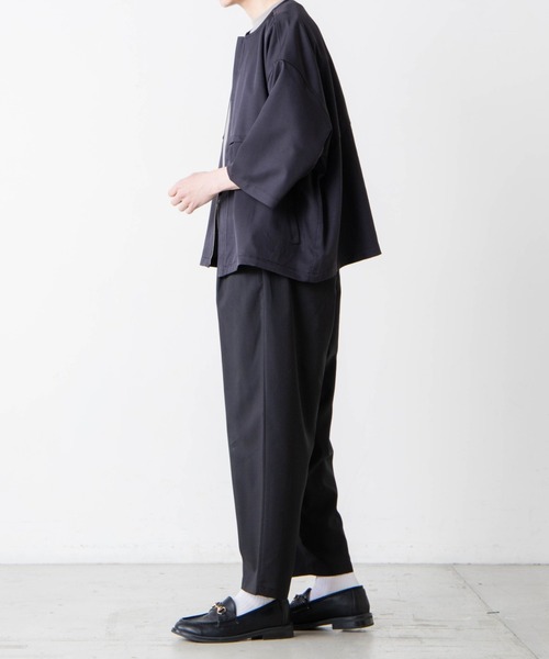 WEGO（ウィゴー）の「WEGO/ノーカラーZIPビッグシルエットシャツ（シャツ/ブラウス・メンズ・グレー系その他/ブラック・LARGE/MEDIUM）」の4枚目の写真