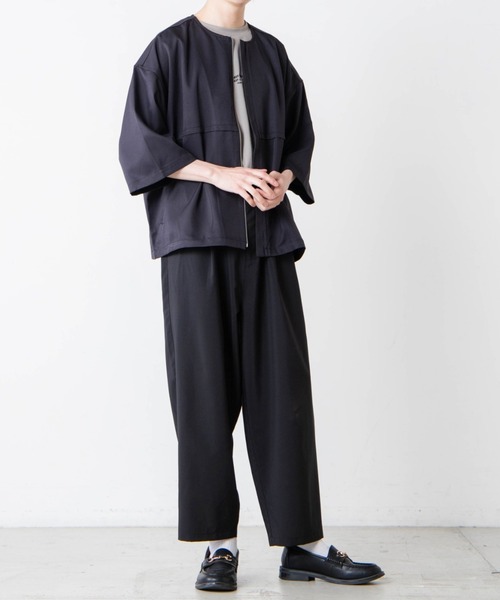 WEGO（ウィゴー）の「WEGO/ノーカラーZIPビッグシルエットシャツ（シャツ/ブラウス・メンズ・グレー系その他/ブラック・LARGE/MEDIUM）」の5枚目の写真