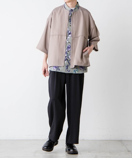 WEGO（ウィゴー）の「WEGO/ノーカラーZIPビッグシルエットシャツ（シャツ/ブラウス・メンズ・グレー系その他/ブラック・LARGE/MEDIUM）」の6枚目の写真