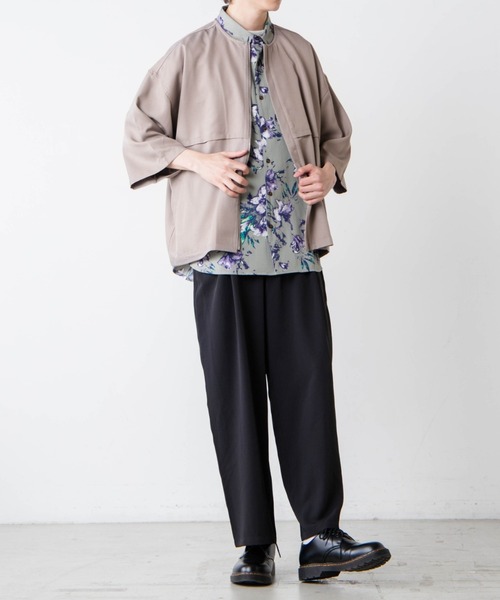 WEGO（ウィゴー）の「WEGO/ノーカラーZIPビッグシルエットシャツ（シャツ/ブラウス・メンズ・グレー系その他/ブラック・LARGE/MEDIUM）」の7枚目の写真