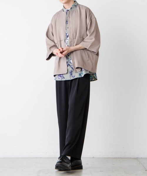 WEGO（ウィゴー）の「WEGO/ノーカラーZIPビッグシルエットシャツ（シャツ/ブラウス・メンズ・グレー系その他/ブラック・LARGE/MEDIUM）」の8枚目の写真