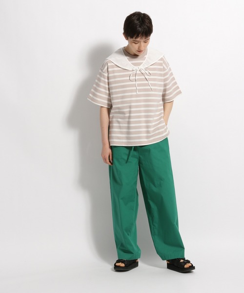 niko and...（ニコアンド）の「付け襟付きボーダービッグプルオーバー（Tシャツ/カットソー・レディース・ネイビー/ベージュ/グリーン・MEDIUM/LARGE）」の8枚目の写真