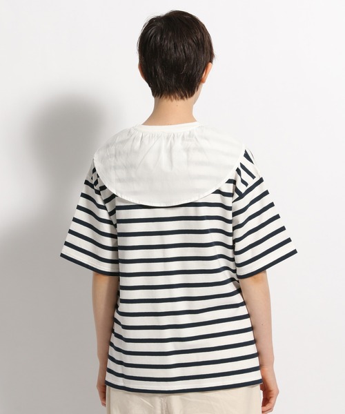 niko and...（ニコアンド）の「付け襟付きボーダービッグプルオーバー（Tシャツ/カットソー・レディース・ネイビー/ベージュ/グリーン・MEDIUM/LARGE）」の6枚目の写真