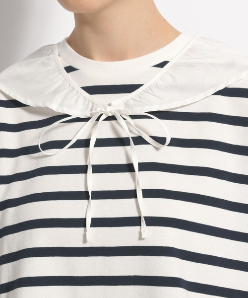 niko and...（ニコアンド）の「付け襟付きボーダービッグプルオーバー（Tシャツ/カットソー・レディース・ネイビー/ベージュ/グリーン・MEDIUM/LARGE）」の9枚目の写真