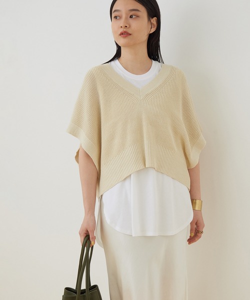 ADAM ET ROPE'（アダムエロペ）の「＜SETアイテム＞レイヤードベストプルオーバー（タンクトップ・レディース・ブラック/キナリ/ブラウン・FREE）」の2枚目の写真