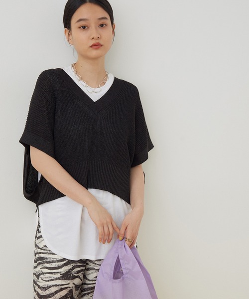 ADAM ET ROPE'（アダムエロペ）の「＜SETアイテム＞レイヤードベストプルオーバー（タンクトップ・レディース・ブラック/キナリ/ブラウン・FREE）」の3枚目の写真