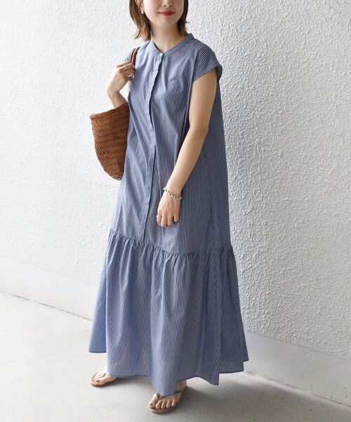 SHIPS for women / シップスウィメン 【WEB限定】〈手洗い可能〉ブロード ストライプ / 無地 切替 パッチワーク シャツ SHIPS｜【WEB限定】<手洗い可能>ブロード ストライプ / 無地