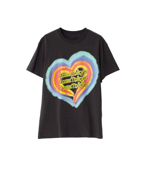 RAZZIS(ラズ)の「『RAZZIS/ラズイズ』レインボーハートプリントクルーネック半袖ビッグTシャツ (Tシャツ/カットソー・メンズ・チャコール/ホワイト・L/XL/M)」の1枚目の写真