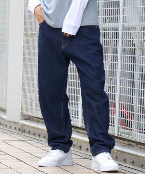 Salong hameu（サロン ハミュー）の「デニムワイドバギーパンツ/ワイドテーパードパンツ メンズ レディース（デニムパンツ・メンズ・ワンウォッシュ/ライトインディゴブルー/ダークインディゴブルー・M/L）」の3枚目の写真
