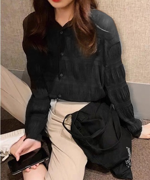 TheiaIvy(スィアアイビー)の「透け感シースルーマムルークスリーブブラウス(シャツ/ブラウス・レディース・ブラック/クリーム/ホワイト・L/XL/M/S)」の1枚目の写真