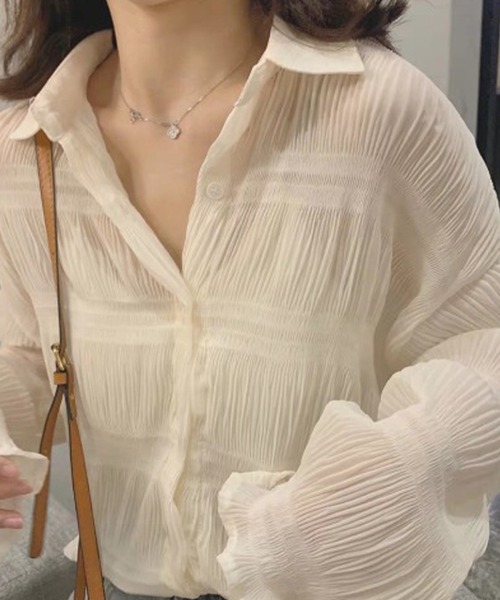 TheiaIvy(スィアアイビー)の「透け感シースルーマムルークスリーブブラウス(シャツ/ブラウス・レディース・ブラック/クリーム/ホワイト・L/XL/M/S)」の4枚目の写真