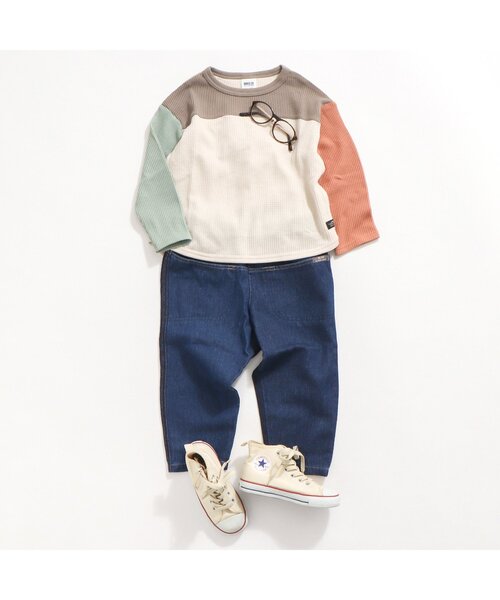 BREEZE（ブリーズ）の「WEB限定 バイカラーサーカスパンツ（その他パンツ・キッズ・チャコール/ベージュ/インディゴブルー・120/90/130/110/80/70/100）」の10枚目の写真