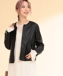 Ray BEAMS | Ray BEAMS / ラムレザー ノーカラー ブルゾン(ノーカラージャケット)