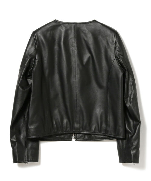 Ray BEAMS(レイビームス)の「Ray BEAMS / ラムレザー ノーカラー ブルゾン(ノーカラージャケット・レディース・ブラック/ダークブラウン・1/0)」の8枚目の写真