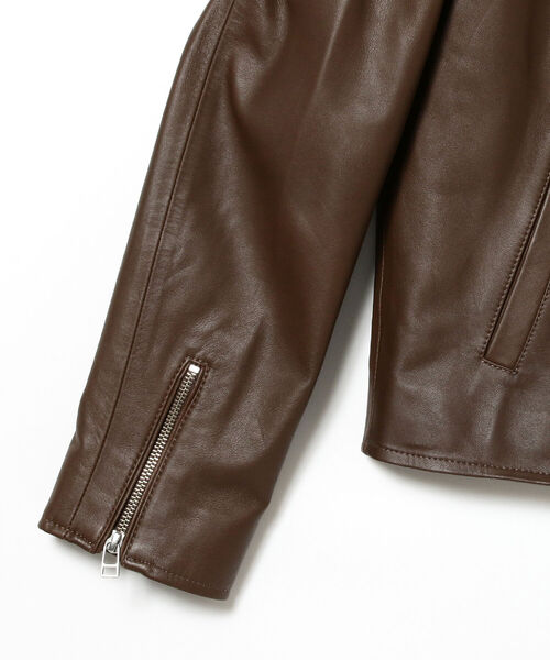 Ray BEAMS(レイビームス)の「Ray BEAMS / ラムレザー ノーカラー ブルゾン(ノーカラージャケット・レディース・ブラック/ダークブラウン・1/0)」の14枚目の写真