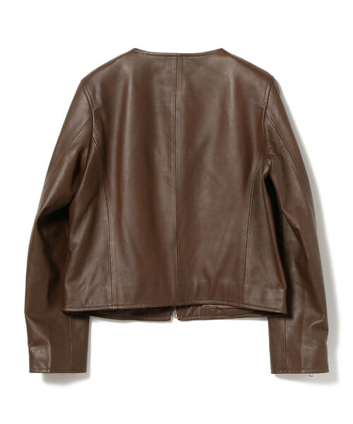 Ray BEAMS(レイビームス)の「Ray BEAMS / ラムレザー ノーカラー ブルゾン(ノーカラージャケット・レディース・ブラック/ダークブラウン・1/0)」の16枚目の写真