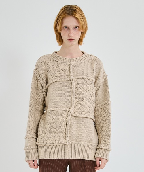 Name.（ネーム）の「PATCHWORK KNIT SWEATER（ニット/セーター・メンズ・ベージュ/ネイビー・1）」の3枚目の写真