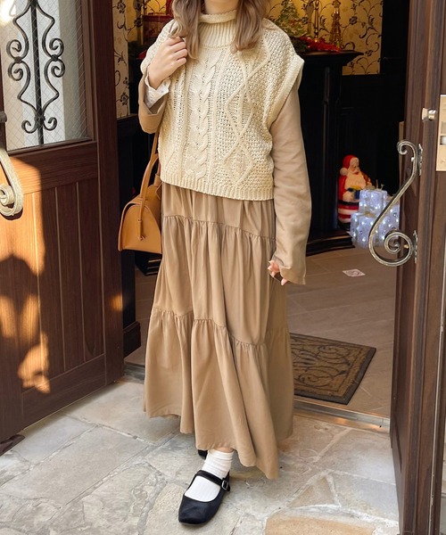 apres jour clair(アプレジュールクレア)の「【apres jour clair】ティアードワンピース(ワンピース・レディース・ブラウン系その他/ライトベージュ・X-LARGE/フリー)」の15枚目の写真