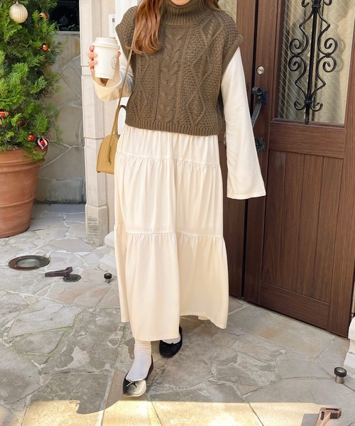 apres jour clair(アプレジュールクレア)の「【apres jour clair】ティアードワンピース(ワンピース・レディース・ブラウン系その他/ライトベージュ・X-LARGE/フリー)」の17枚目の写真