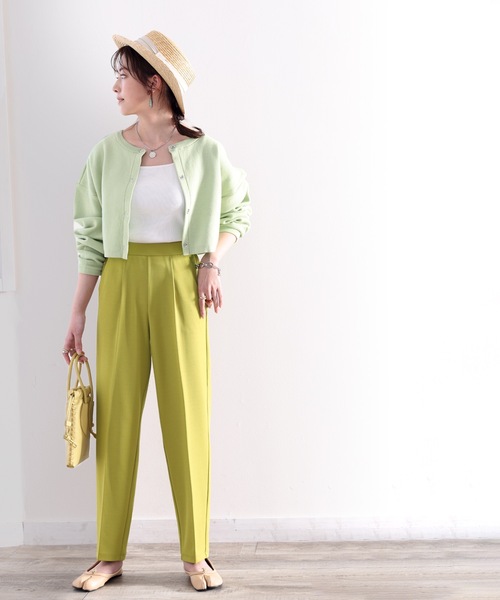 classicalelf（クラシカルエルフ）の「美脚魅せ。吸水速乾&UVカット付のカットジョーゼットテーパードパンツ（スラックス・レディース・オレンジ/グリーン系その他/グレイッシュベージュ/ブラック・SMALL/MEDIUM/LARGE/X-LARGE）」の6枚目の写真