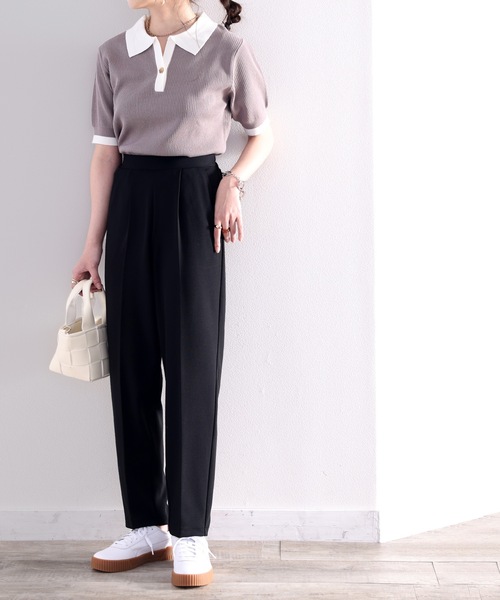 classicalelf（クラシカルエルフ）の「美脚魅せ。吸水速乾&UVカット付のカットジョーゼットテーパードパンツ（スラックス・レディース・オレンジ/グリーン系その他/グレイッシュベージュ/ブラック・SMALL/MEDIUM/LARGE/X-LARGE）」の15枚目の写真