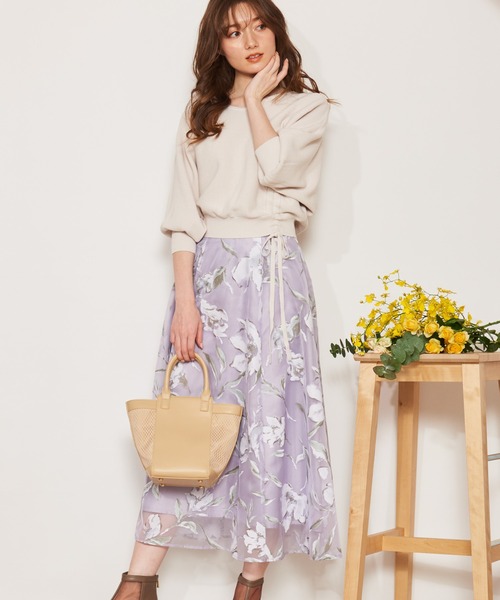 NOELA（ノエラ）の「フラワープリントシアースカート（スカート・レディース・オレンジ/ピンク/サックスブルー・M/S）」の5枚目の写真