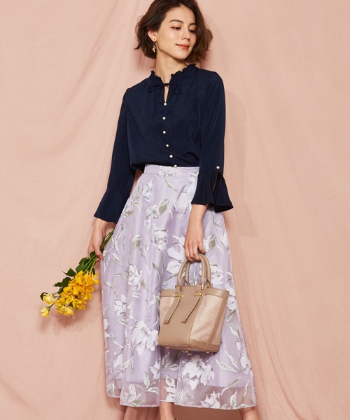 NOELA（ノエラ）の「フラワープリントシアースカート（スカート・レディース・オレンジ/ピンク/サックスブルー・M/S）」の7枚目の写真