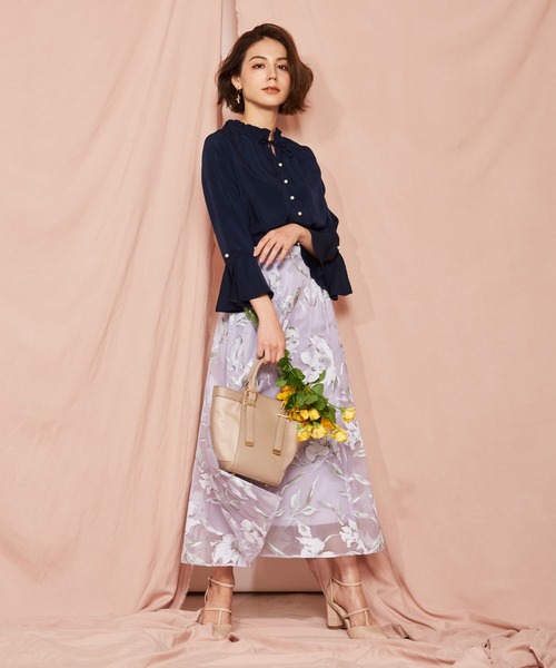 NOELA（ノエラ）の「フラワープリントシアースカート（スカート・レディース・オレンジ/ピンク/サックスブルー・M/S）」の9枚目の写真