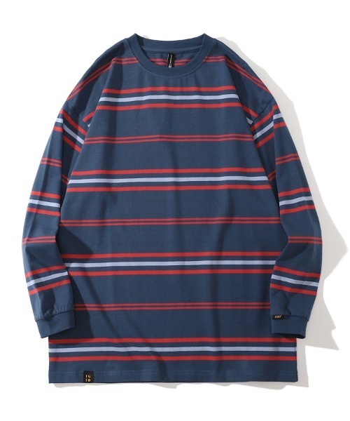 Ressaca(レサーカ)の「オーバーサイズ マルチボーダー リンガー 長袖T(Tシャツ/カットソー・メンズ・ベージュ系/レッド系その他2/ピンク系/ブルー系/グリーン系その他/ブラック系その他3/ホワイト系その他2/ホワイト系その他/レッド系その他/ネイビー系/グリーン系/イエロー系その他/ホワイト系その他3/ブラック系その他2/グリーン系その他2・M/L/XL)」の2枚目の写真