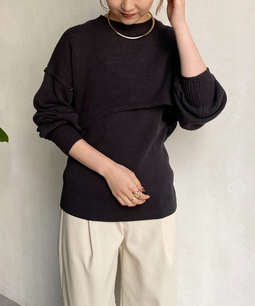 CAPRICIEUX LE'MAGE（カプリシューレマージュ）の「〈セットアイテム〉キャミSETショートニット（ニット/セーター・レディース・ホワイト/チャコールグレー/ベージュ・FREE）」の6枚目の写真