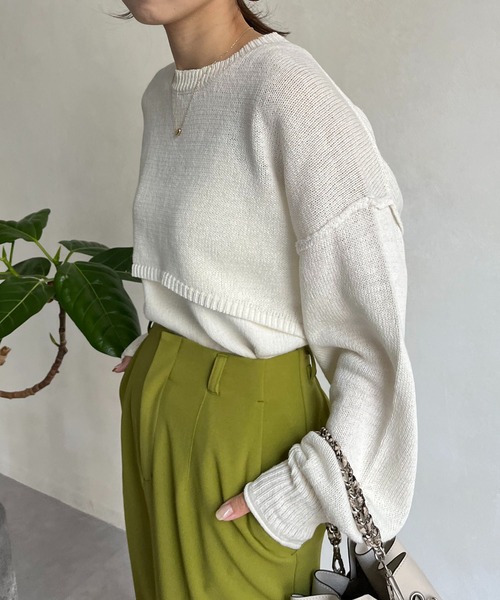 CAPRICIEUX LE'MAGE（カプリシューレマージュ）の「〈セットアイテム〉キャミSETショートニット（ニット/セーター・レディース・ホワイト/チャコールグレー/ベージュ・FREE）」の7枚目の写真