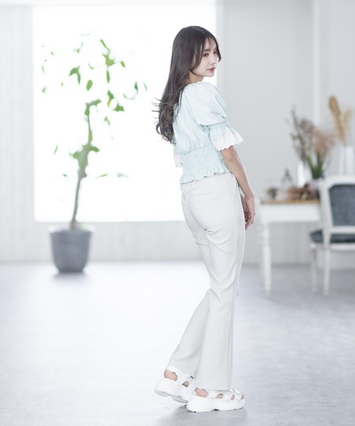 clear(クリア)の「×ストレッチピンタックカラーフレアパンツ(スラックス・レディース・ブラック/ピンク/アイボリー/グリーン系その他/キャメル/オリーブ/テラコッタ・S/M)」の8枚目の写真