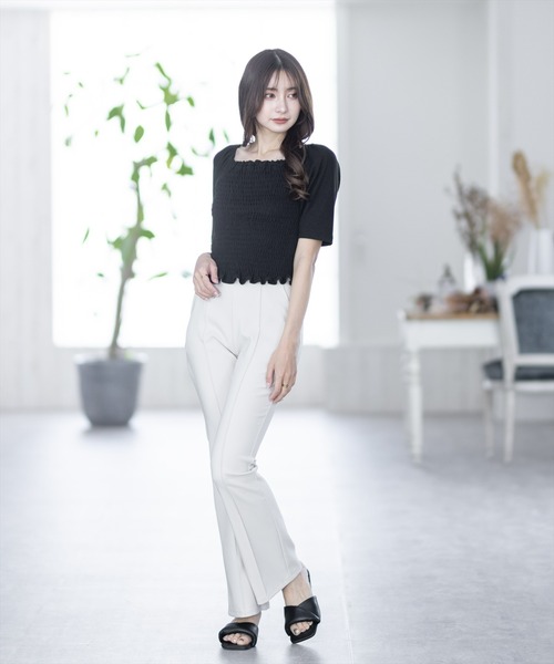 clear(クリア)の「×ストレッチピンタックカラーフレアパンツ(スラックス・レディース・ブラック/ピンク/アイボリー/グリーン系その他/キャメル/オリーブ/テラコッタ・S/M)」の9枚目の写真