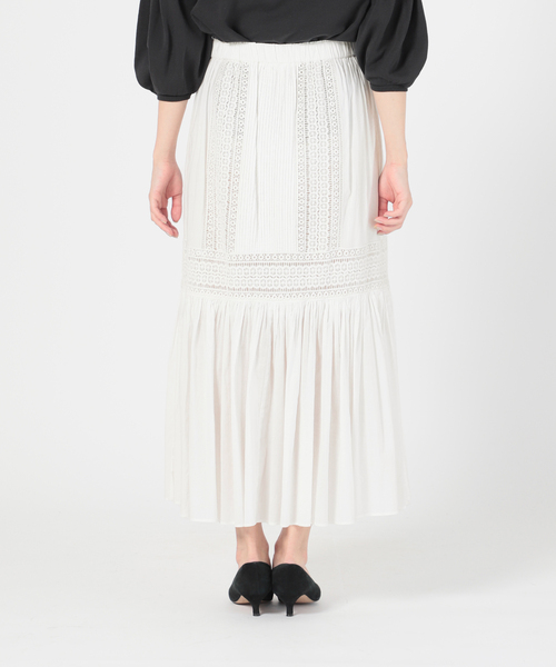 IENA sese コットンレースフレアスカート 36 ホワイト IENA - 【新品】 IENA sese チェリー柄フレアースカート ドット