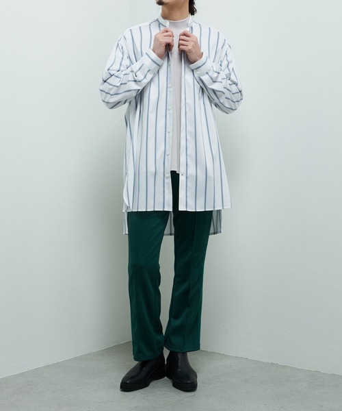 Lui's（ルイス）の「バンブーレーヨンスタンドカラーストライプシャツ（シャツ/ブラウス・メンズ・ホワイト×ブルー・FREE）」の9枚目の写真