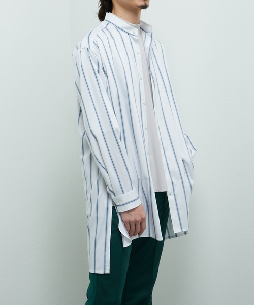 Lui's（ルイス）の「バンブーレーヨンスタンドカラーストライプシャツ（シャツ/ブラウス・メンズ・ホワイト×ブルー・FREE）」の14枚目の写真