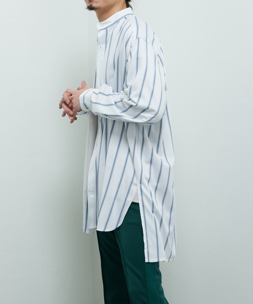 Lui's（ルイス）の「バンブーレーヨンスタンドカラーストライプシャツ（シャツ/ブラウス・メンズ・ホワイト×ブルー・FREE）」の4枚目の写真