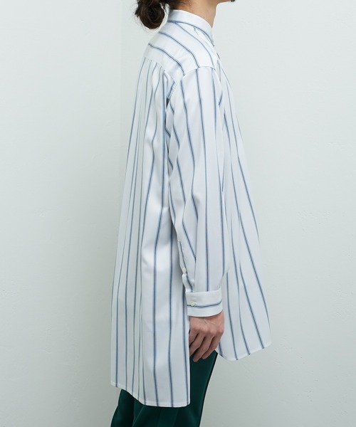 Lui's（ルイス）の「バンブーレーヨンスタンドカラーストライプシャツ（シャツ/ブラウス・メンズ・ホワイト×ブルー・FREE）」の2枚目の写真