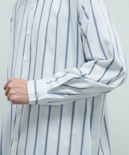 Lui's（ルイス）の「バンブーレーヨンスタンドカラーストライプシャツ（シャツ/ブラウス・メンズ・ホワイト×ブルー・FREE）」の11枚目の写真