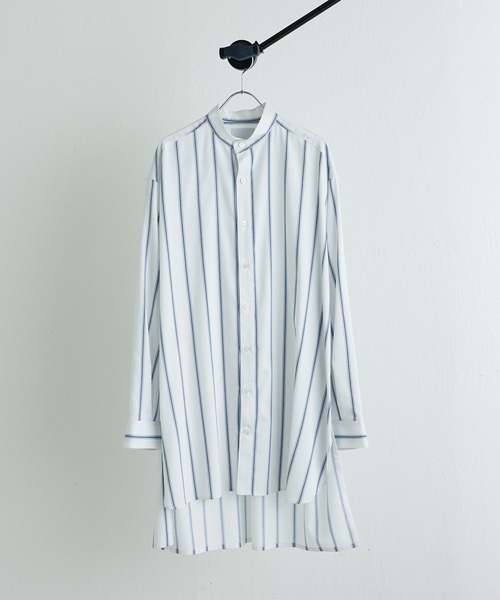 Lui's（ルイス）の「バンブーレーヨンスタンドカラーストライプシャツ（シャツ/ブラウス・メンズ・ホワイト×ブルー・FREE）」の16枚目の写真