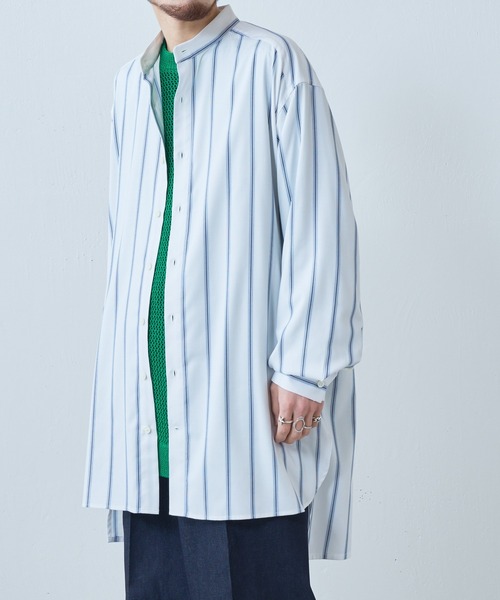 Lui's（ルイス）の「バンブーレーヨンスタンドカラーストライプシャツ（シャツ/ブラウス・メンズ・ホワイト×ブルー・FREE）」の17枚目の写真