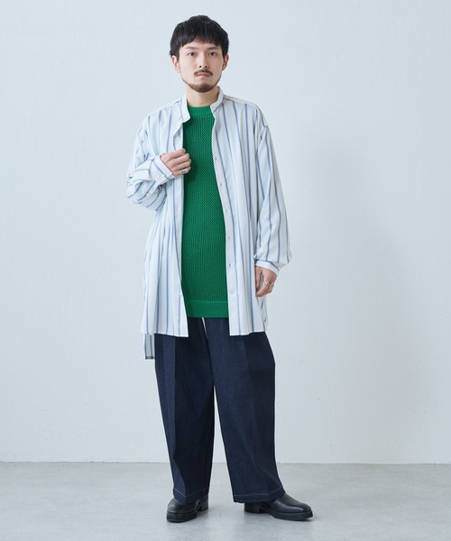 Lui's（ルイス）の「バンブーレーヨンスタンドカラーストライプシャツ（シャツ/ブラウス・メンズ・ホワイト×ブルー・FREE）」の20枚目の写真