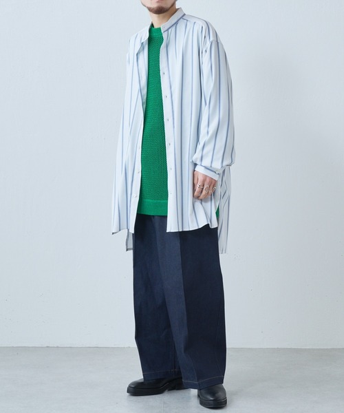 Lui's（ルイス）の「バンブーレーヨンスタンドカラーストライプシャツ（シャツ/ブラウス・メンズ・ホワイト×ブルー・FREE）」の18枚目の写真