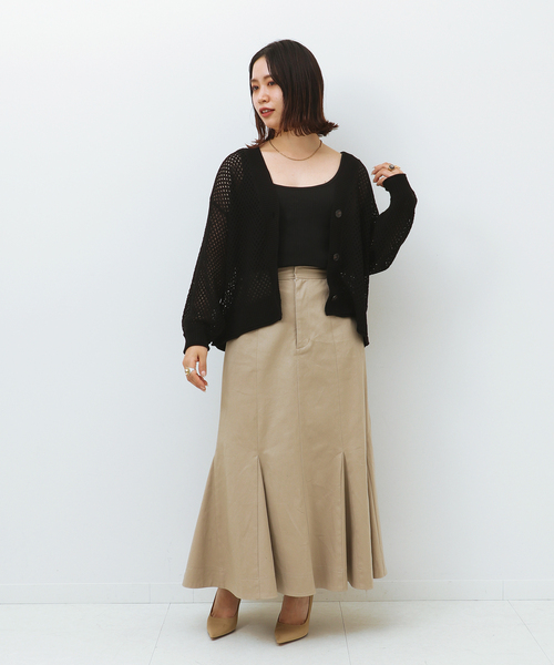 Simplicite（サンプリシテ）の「メッシュニットVカーディガン◆（カーディガン/ボレロ・レディース・ブラック/ベージュ/グリーン・FREE）」の6枚目の写真