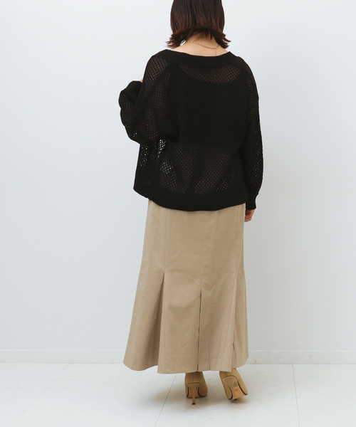 Simplicite（サンプリシテ）の「メッシュニットVカーディガン◆（カーディガン/ボレロ・レディース・ブラック/ベージュ/グリーン・FREE）」の8枚目の写真