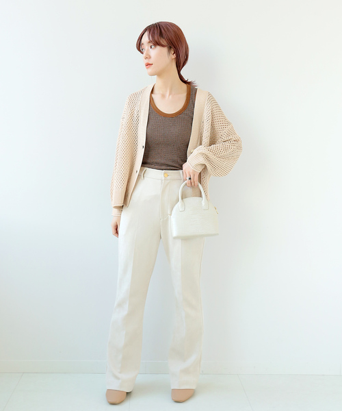 Simplicite（サンプリシテ）の「メッシュニットVカーディガン◆（カーディガン/ボレロ・レディース・ブラック/ベージュ/グリーン・FREE）」の10枚目の写真