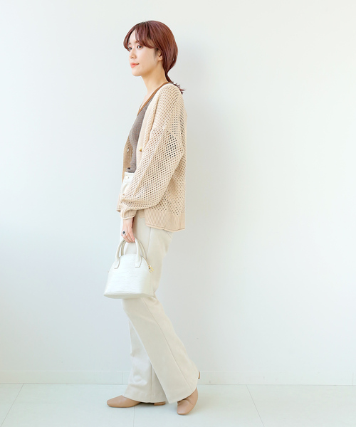 Simplicite（サンプリシテ）の「メッシュニットVカーディガン◆（カーディガン/ボレロ・レディース・ブラック/ベージュ/グリーン・FREE）」の11枚目の写真