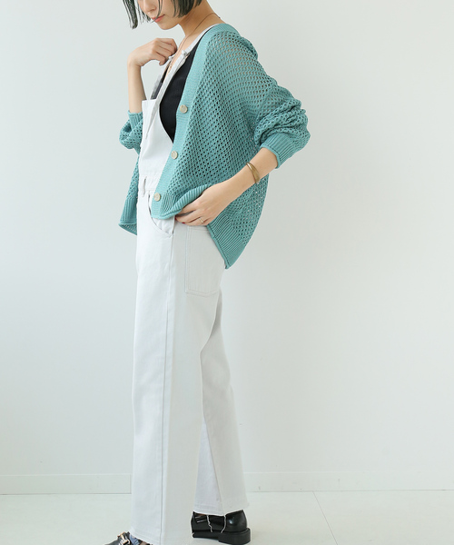 Simplicite（サンプリシテ）の「メッシュニットVカーディガン◆（カーディガン/ボレロ・レディース・ブラック/ベージュ/グリーン・FREE）」の16枚目の写真